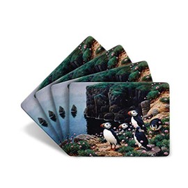 Julian Friers Puffins Cliff Edge Large Table Mats by Wildlife Artist Set of 4 - Non-slip - Cork-backed Placemat Set