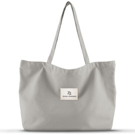 Emma Jonasson Jute Bag with Zip and Inner Pocket, Stylish Shopper for Women, Shopping Bag with Long Handle, Perfect Bag as Tote Bag, Fabric Bag, XXL Grey, L