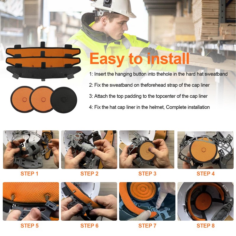 Hard Hat Top Pads and Sweatbands for Safety Helmet, Washable