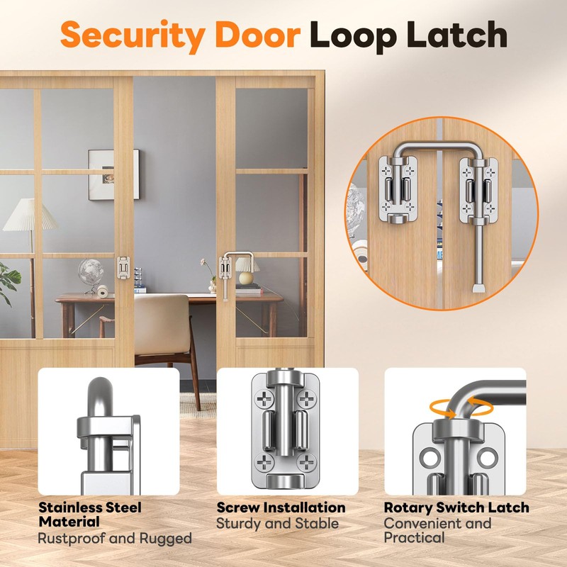 SecureLatch Sliding Door Loop Lock, 2.36 Inch Stainless Steel Patio