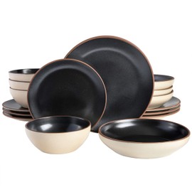 Gibson Elite Contempo Classic Double Bowl Dinnerware Set, Service for 4 (16pcs), Black