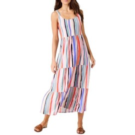NIC+ZOE Women's Painted Stripes Tiered Maxi Dress, Pink Multi