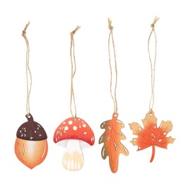 LT Easiyl 24pcs Autumn Wooden Hanging Decorations - Maple Leaves, Acorn, Mushroom, Tree Leaves Ornaments Pendant for Harvest Fall Decorations Including Hanging Rope
