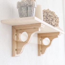 Gerrii 2 Pack Wood Corbels with Rod Hole 6" D x 6" H x 1.8" W Wooden Shelf Brackets Decorative Rustic Window Treatments Brackets Wooden Curtain Rod Bracket for Curtains Doorway Countertop Kitchen