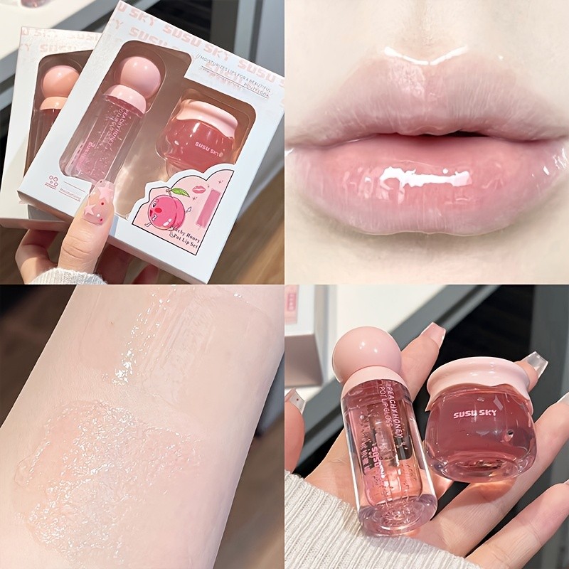 립글로우 립글로스 및 립 마스크 세트 2개 보습 입술 복숭아맛