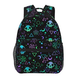 HKHEHOP Magic Skull Moon Star Gothic Backpack For School Laptop Bags Bookbag Big Casual Daypack For Student Girls Boys Kids Teens Travel Sports Work