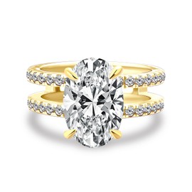 PAFIDDY 4.5CT 5A Grade Oval Cut Cubic Zirconia Double Band Engagement Ring for Women, 18K Yellow Gold Plated Sterling Silver Promise Ring (Yellow Gold, 7)