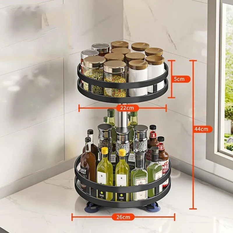 360° Rotating Countertop Organizer for Kitchen Storage – Space-Saving Metal