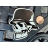 Small Hand made Decal Sticker Smiling SKULL BIKER HELMET Left
