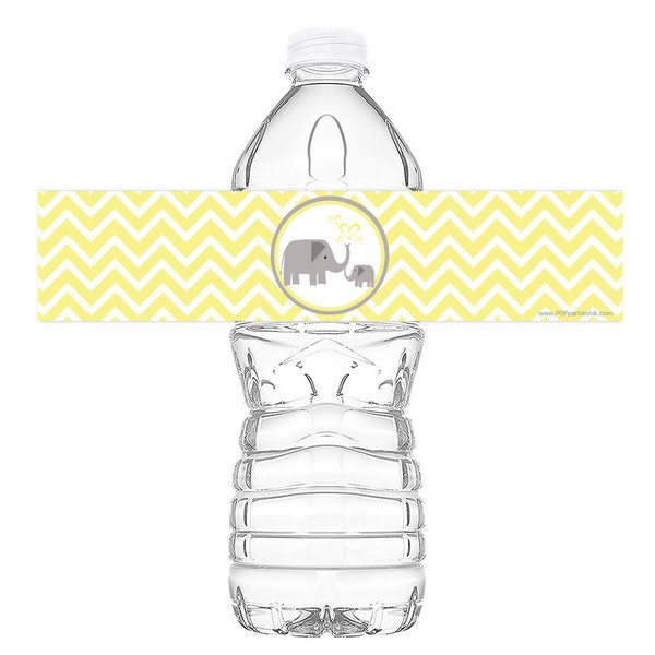 POP parties Little Elephant Yellow Bottle Wraps - Set of 20 - Baby Shower Water Bottle Labels - Baby Shower Decorations - Made in The USA - Yellow