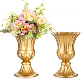 Sziqiqi Golden Metal Vase for Wedding - Pack of 2 Small Flower Vases Decorative Wedding Centrepieces, Vintage Trumpet Vase Urn Planter for Living Room Kitchen Office Kitchen and Table 23 cm