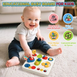Montessori Toy from 1 Year Busy Board from 1 Year with Light & Sound Children's Toy from 1 2 Years 8 in 1 Sensory Toy 18 Months Motor Skills Toy Baby Activity Board Gift for Boys Girls
