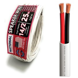 NATIONAL Wire&Cable - 14/2 Audiophile Speaker Wire (25 Feet) 14AWG Gauge - Made in USA - in Wall Audio Speaker Wire Cable/CL Rated/ETL Listed / 2 Conductors - OFC Oxygen-Free Copper, White 25ft
