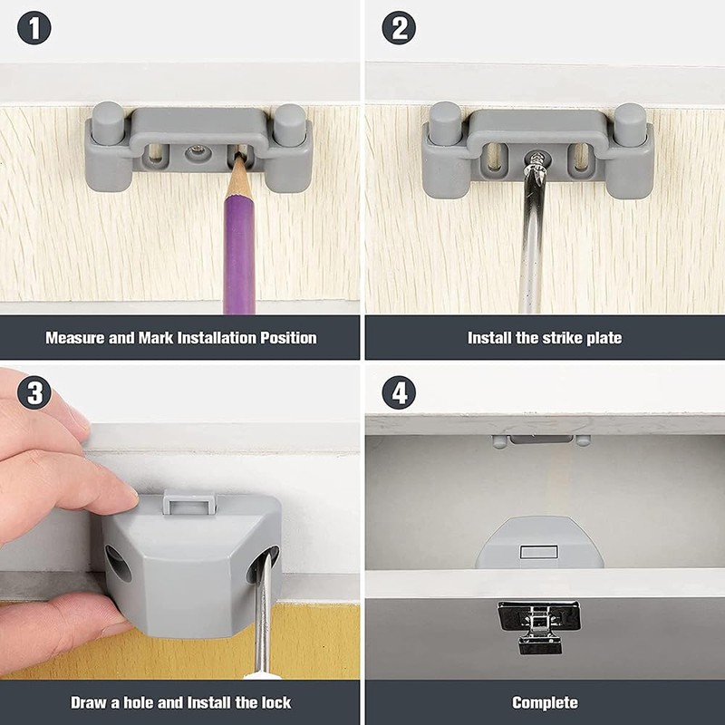 5PCS Cabinet Latch Lock Keyless Push Button Drawer Knob for