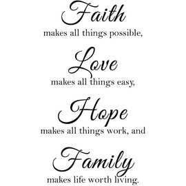 11 x 22.4 inches Faith Love Hope Family Quotes Wall Stickers Decals Decor, Removable DIY Saying Wall Art Decals Sticker, Easy Peel and Stick Wallpaper for Bedroom Living Room (Black)