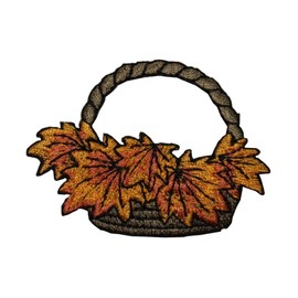 ID 7171 Basket of Fall Leaves Patch Autumn Craft Embroidered Iron On Applique