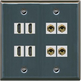 RiteAV 4 HDMI 4 Banana (2 Speaker) Wall Plate - Flat 2 Gang [Stainless Steel]