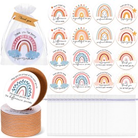 Geiserailie 48 Pcs Rainbow Teacher Appreciation Coaster Sets 16 Inspirational Absorbent Drink Coasters with Cork, 16 Mesh Bags, 16 Thank You Hangtags for Women Employees Gifts Birthday Graduation