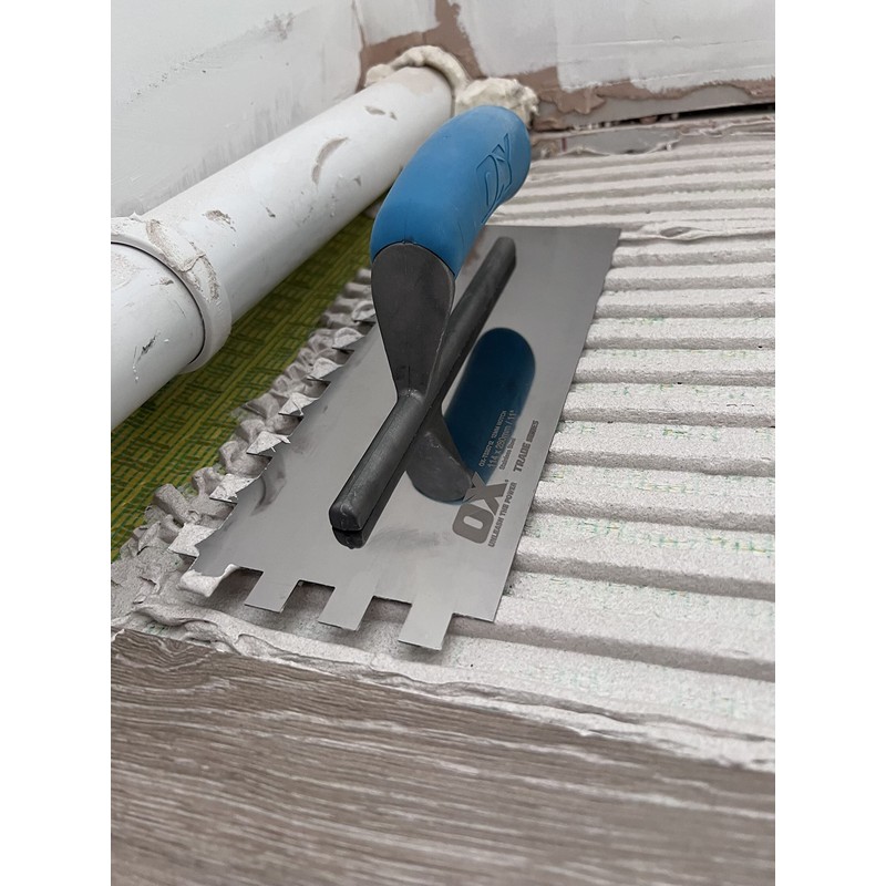 OX Trade Notched Stainless Steel Tiling Trowel - 12mm, Blue/Silver