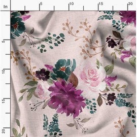 Soimoi Pink Velvet Fabric Leaves & Peony Floral Printed Fabric 1 Yard 58 Inch Wide