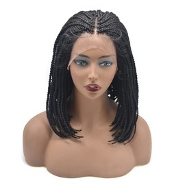 Bob Style Box Braided Wigs For Black Women, Heat Friendly Swiss Lace Front Lace Braids 100% handMade Premium Quality Light Weight Lace Braids For African American Women (#1B)