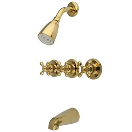 Kingston Brass KB232AX Tub and Shower Faucet with Three Cross Handles, Polished Brass 5-Inch Spout Reach