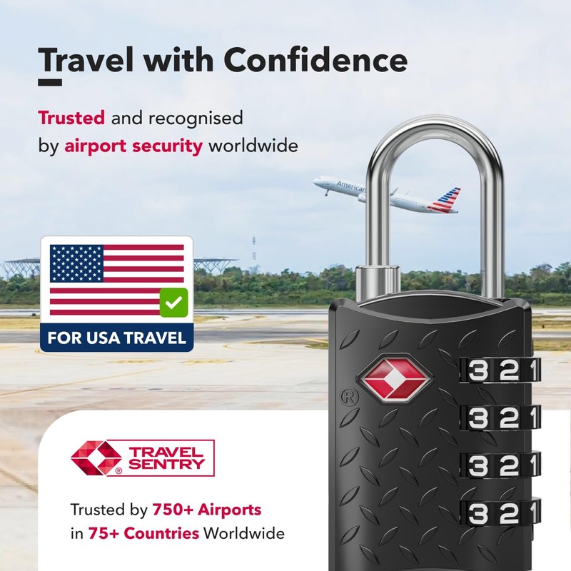 NOVLOCK Suitcase Padlocks – TSA Approved Suitcase Locks with 4-Digit