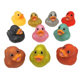 Zugar Land Colorful Glitter Rubber Duckies (2") Assorted Neon Color Squeaky Ducks Ducky Duck (6 Pack)