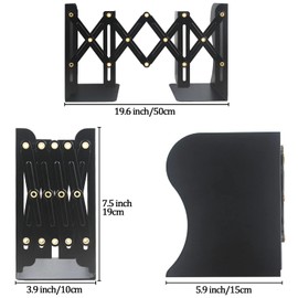 Adjustable Bookends, 19 inches 2 Dividers Heavy Duty Metal Book Holders, Book Storage Rack, Desk Organizer Magazine File Holder for Office, School, Bookstore and Home, Black