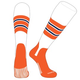 PEAR SOX OTC Baseball Softball Stirrup Socks (E, 5in) White, Orange, Navy, Orange (S)