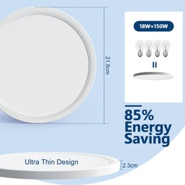 EASY EAGLE LED Ceiling Light, Flat, Round Ceiling Light, 6500 K, IP44 Modern Bathroom Lamp for Hallway, Bedroom, Balcony, Basement, Diameter 218, 1800 lm, 18 W