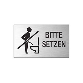 OFFORM DESIGN Sign "Bitte setzen Türschild 60x100 mm Aluminiumschild Edelstahl Look Nr.44629-S