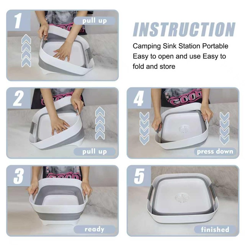 Collapsible Dish Basin 2.4Gal/9L, Foldable Sink with Drain Plug &