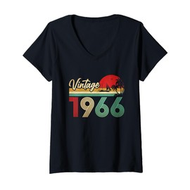 Womens 60th Birthday Gifts Vintage Made In 1966 Retro 60 Years Old V-Neck T-Shirt