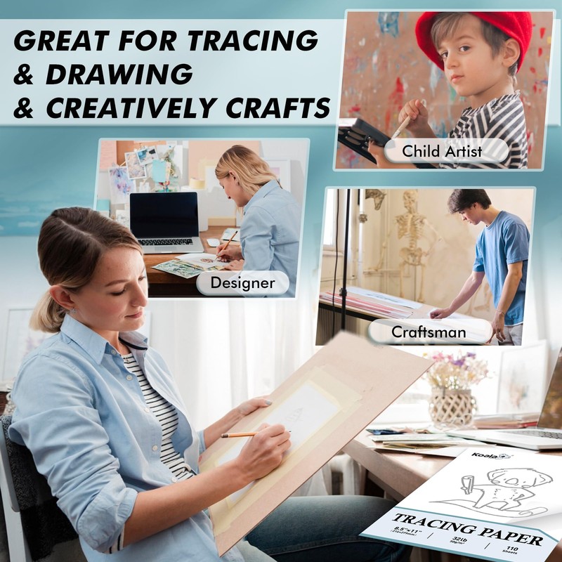 Koala 110 Sheets Tracing Paper 8.5x11 inch White Translucent Paper