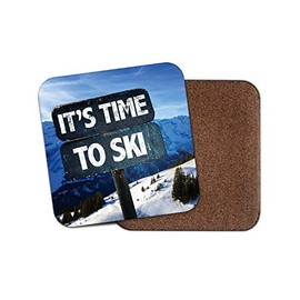 1 x Skiing Coaster - Ski Mountain Sign Snow Fun Holiday Funny #13033