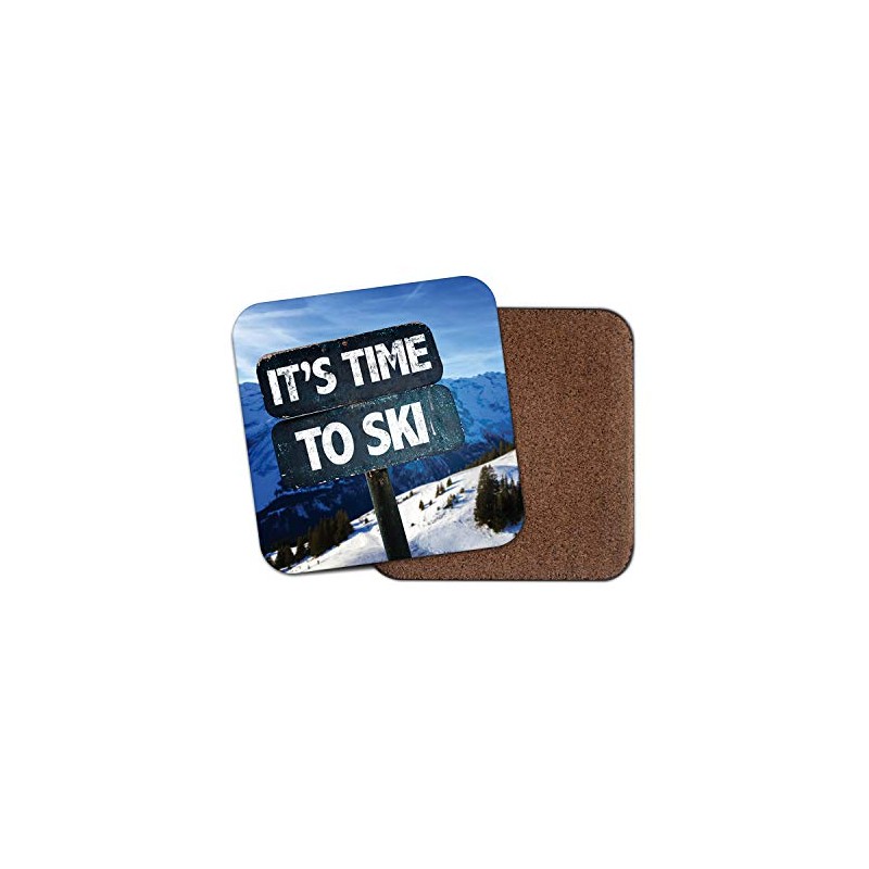 1 x Skiing Coaster - Ski Mountain Sign Snow Fun