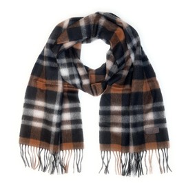 Hickey Freeman Patterned 100% Italian Cashmere Scarf for Men – Ultra-Soft Men’s Winter Scarves, 66-Inches x 12-Inches (Camel Tartan Plaid)