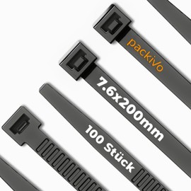 Cable Ties, Black, 200 mm x 7.6 mm, Pack of 100, Cable Ties, 40 kg, Tensile Strength, Extra Ultra Strong Cable Ties, Heat Resistant for Cable Management, Gardening, Workshops, Car Workshop