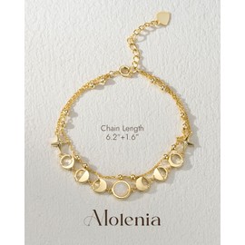 Moonstone Moon Phase Link Bracelet for Women, 14K Gold Plated Celestial New Full Moon Lunar Charm Double Layered Chain Gift for Birthday Christmas Boho Spiritual Jewelry for Wife Girlfriend Daughter
