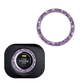 Gasedin Car Engine Start Stop Decoration Ring, Sparkling Crystal Vehicle Push Button Start Sticker, Double Rhinestone Engine Ignition Button Decal, Universal Car Accessories (Purple)