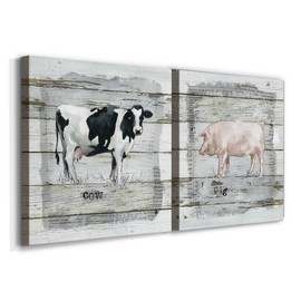 Renditions Gallery Farmhouse Collage Cow and Pig Wall Art, Premium Gallery Wrapped Canvas Decor, Ready to Hang, 10 in H x 10 in W, Made in America Print