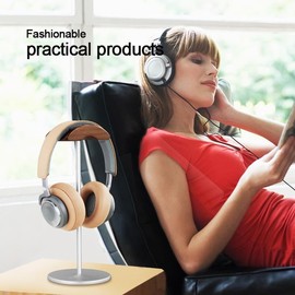 Micool Headset Holder, Headphone Stand, Aluminium and Wood, Gaming Headphone Accessories, Headset Holder, Headphone Holder for Over-Ear Headphones with Heavy Base (Silver)