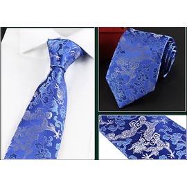Secdtie Corbata de seda para hombre, diseño de dragón, peonía, tejida, regalo formal, Azul Real, Talla única