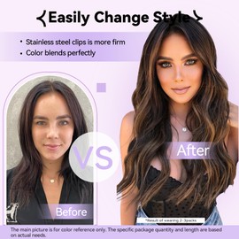 WindTouch Hair Extensions for Women Real Human Hair, 15 Inch 70g Natural Black to Chestnut Brown Balayage Hair Extensions, Clip in Hair Extensions Remy Human Hair, Soft Silky Straight 1B/6/1B