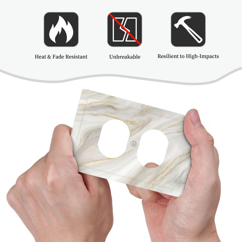 CKHTER White Gray Gold Marble Outlet Covers Light Switch Cover