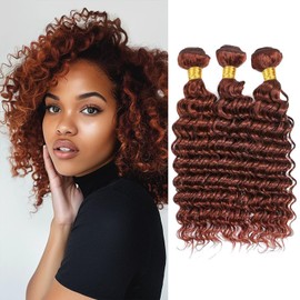 Auburn Brown Bundles Human Hair #33 Deep Wave Bundles 20 22 24 Inch Exudes Elegance With Its Deep Rich Color and Voluminous Waves