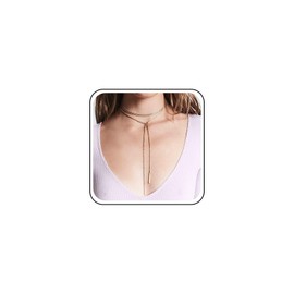 Yheakne Boho Layered Bar Necklace Gold Bar Pendant Necklace Tie Choker Long Y Lariat Necklace Drop Rope Chain Necklace Jewellery for Women and Girls Gifts