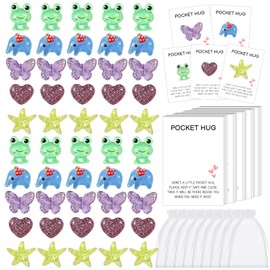 YOJO 50 Sets Pocket Hug Token Bulk, Little Resin Animals with Greeting Cards and Organza Bags, Inspirational Gift Keepsake Exchange Cards for Graduation Employee Appreciation Birthday Wedding