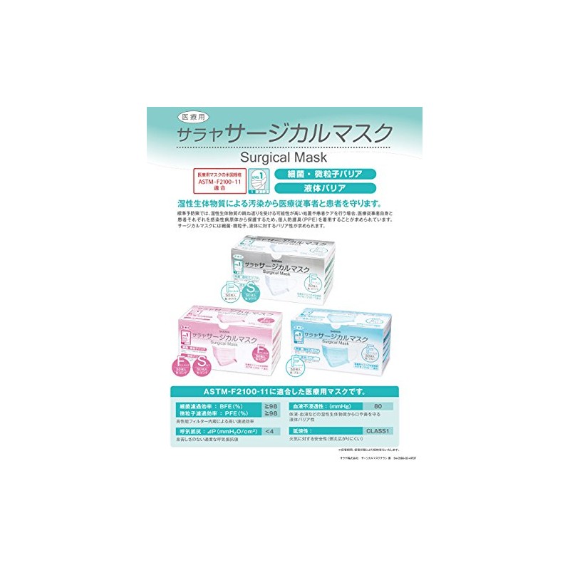 Saraya Surgical Mask, One Size Fits Most, 50 Sheets x